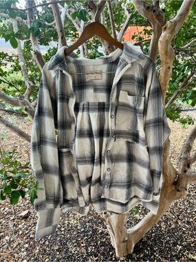 We The Free Black and White Plaid Button-Front Shacket